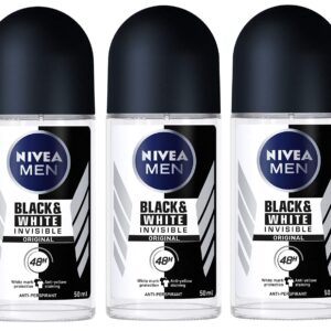 Nivea Men Bundle of 3 Nivea for Men, Black & White, Invisible, Original, 48 Hours Antiperspirant Deodorant Roll on 50ml (Pack of 3)