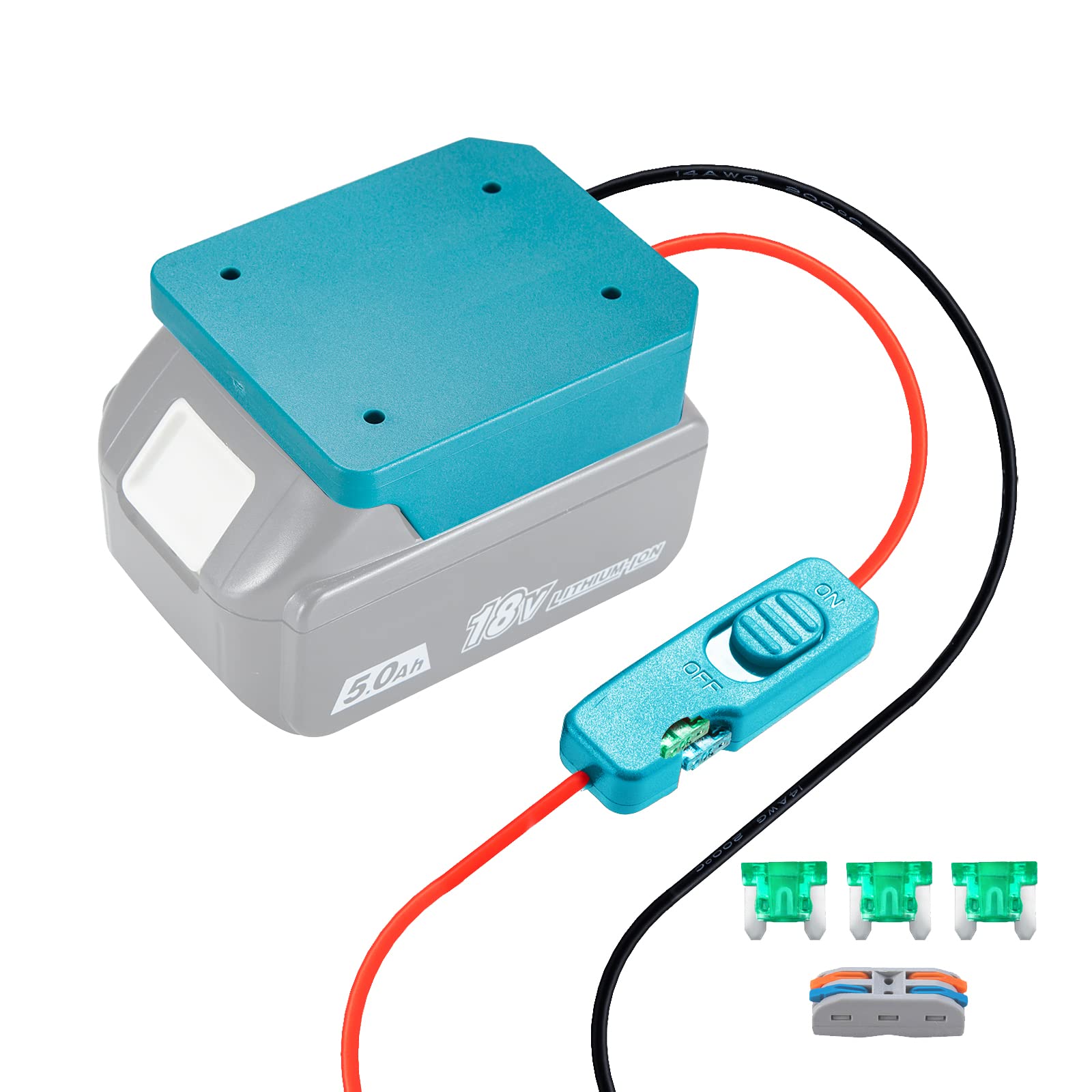 Upgraded 18V Battery Adapter for Makita 18V Battery Adapter All-in-one Design of The Fuse and Switch Power Tool Battery Converter Kit 14 Gauge with Fuses & Wire Terminals