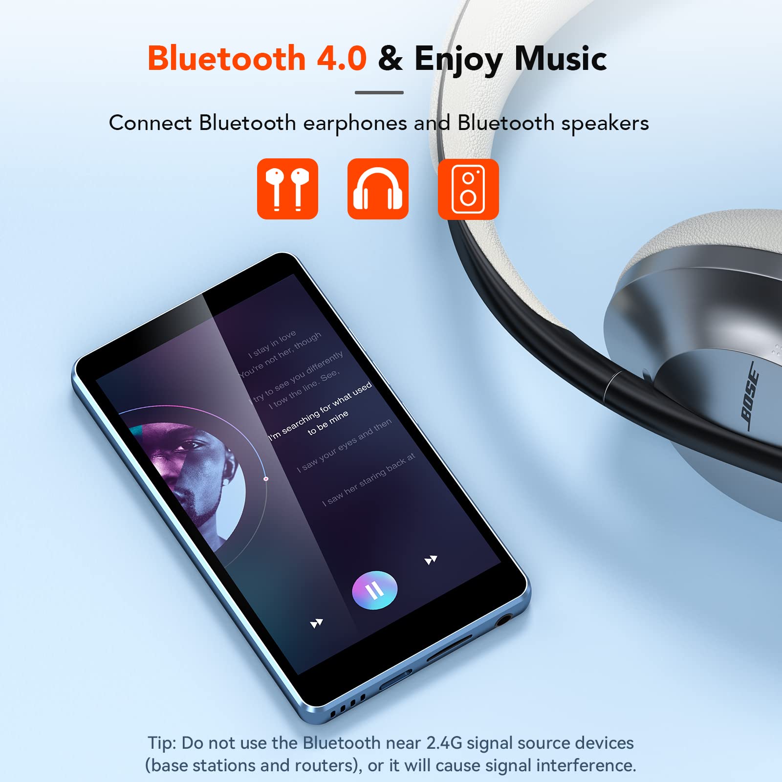 AGPTEK T06S WiFi MP3 Player with Bluetooth and 5MP Camera, 4 inch Touch Screen 16GB MP4 Player Lossless Music Player, Support APPs, Spotify, Browser, Blue