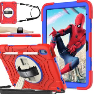 BMOUO Case for iPad 10th Generation - with Screen Protector, 360 Rotating Stand & Pencil Holder & Hand Shoulder Strap Shockproof Case for iPad 10th Generation 10.9 inch 2022, Red