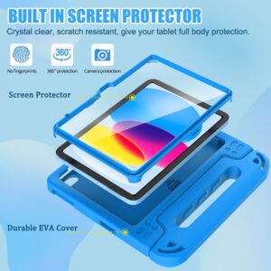 AVAWO Case for iPad 10th Generation 2022 10.9 Inch, iPad 10th Case Kids, Built-in Screen Protector, Heavy Duty Shockproof Handle Stand Child Protective Cover for iPad 10.9" 2022(10th Gen), Blue