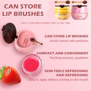 2Pcs Bee Lip Balm Honey Pot, Honey & Strawberry Lip Balm Moisturizing Lip Sleep Mask with Stick Hydrating & Prevention Dry and Cracked Lip Scrubs Exfoliator, Reduces Lip Lines