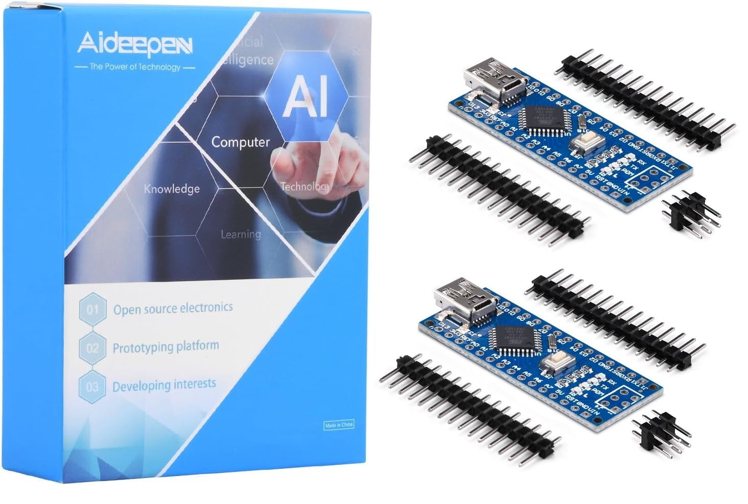 2-Pack Nano Board, Aideepen V3.0 Nano ATmega328P CH-340 Development Board Without Cable Mini USB Port with 30 PIN Headers Pin Unsoldered