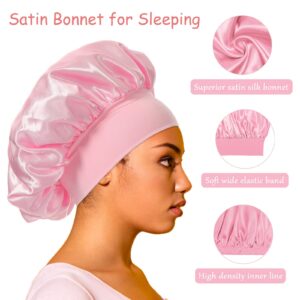 Satin Bonnet Silk Bonnet Hair Bonnet for Sleeping- 4 Pack Bonnets for Black Women with Wide Elastic Band for Curly Hair