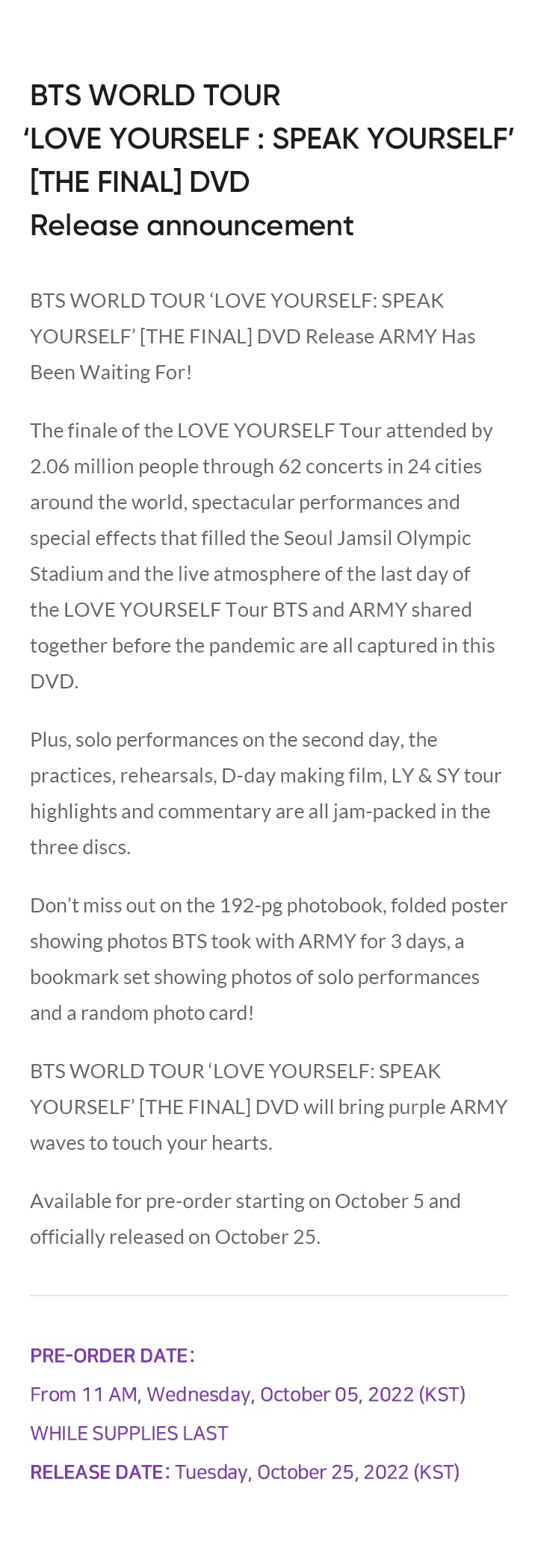 [DVD] BTS - World Tour ‘Love Yourself : Speak Yourself’ [The Final] DVD