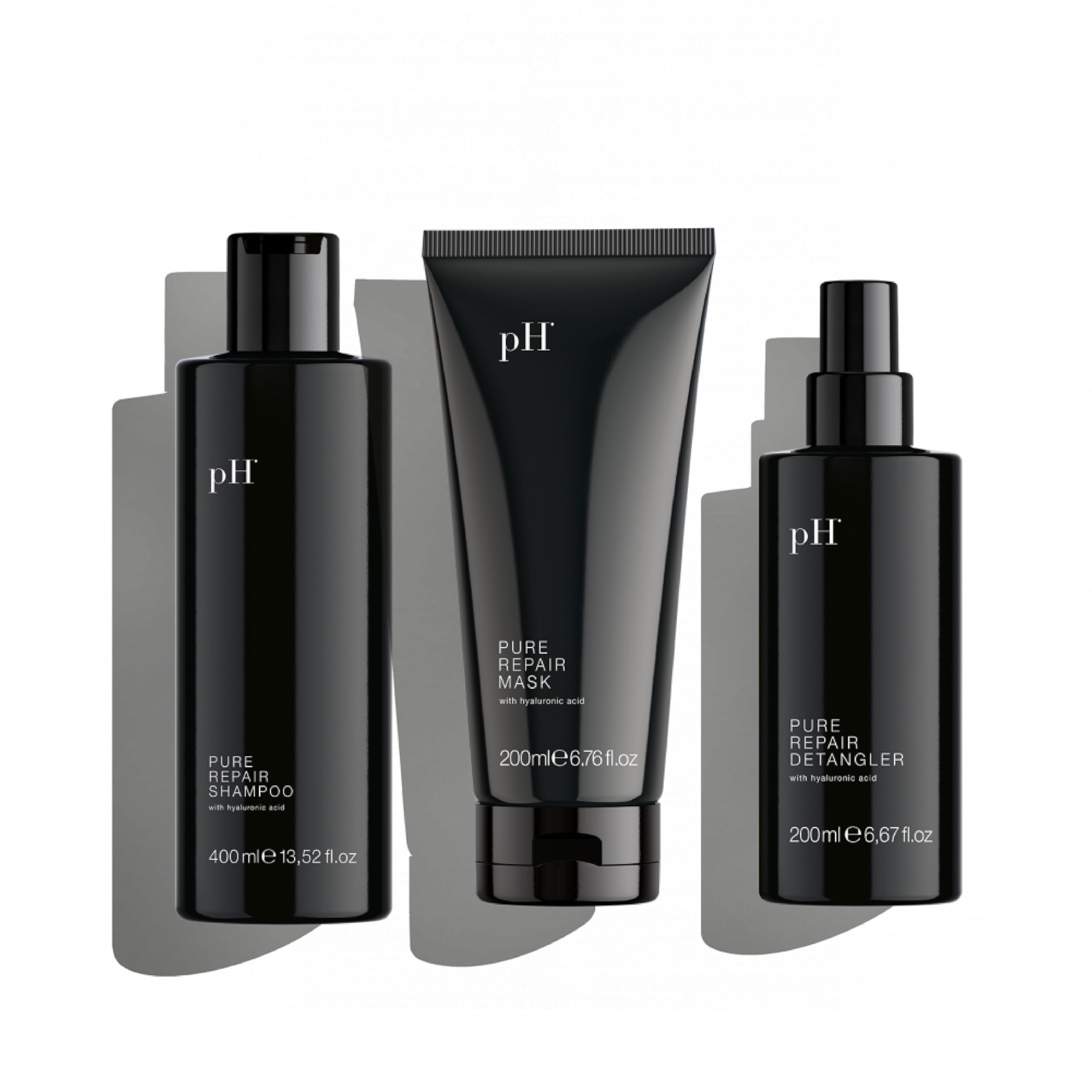 pH Labs Pure Repair Shampoo, Mask and Detangler Set - Nourishes, Plumps and Fortifies Damaged Hair Deep Repairing Action with Hyaluronic Acid (Set of 3)