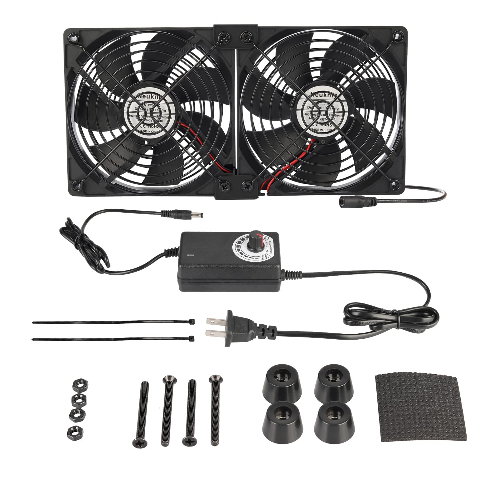 Neukniy 2X 120mm Computer Fan with AC Plug, AC 110V 120V 220V 240V Variable Speed Fan for Mining Machine Cabinet Chassis Server Workstation Cooling