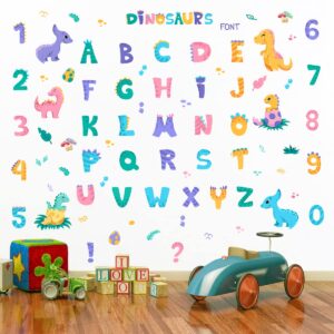 WOYINIS Dino Alphabets Wall Stickers Peel & Stick Vinyl Dinosaur ABC Numbers Wall Decal Colorful Classroom Kids Room Playroom Baby Nursery Wall Decor Early Education Learning Tools