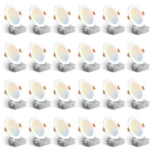 amico 24 pack 6 inch 5cct ultra-thin led recessed ceiling light with junction box, 1050lm brightness, dimmable canless wafer downlight, 12w, etl&fcc