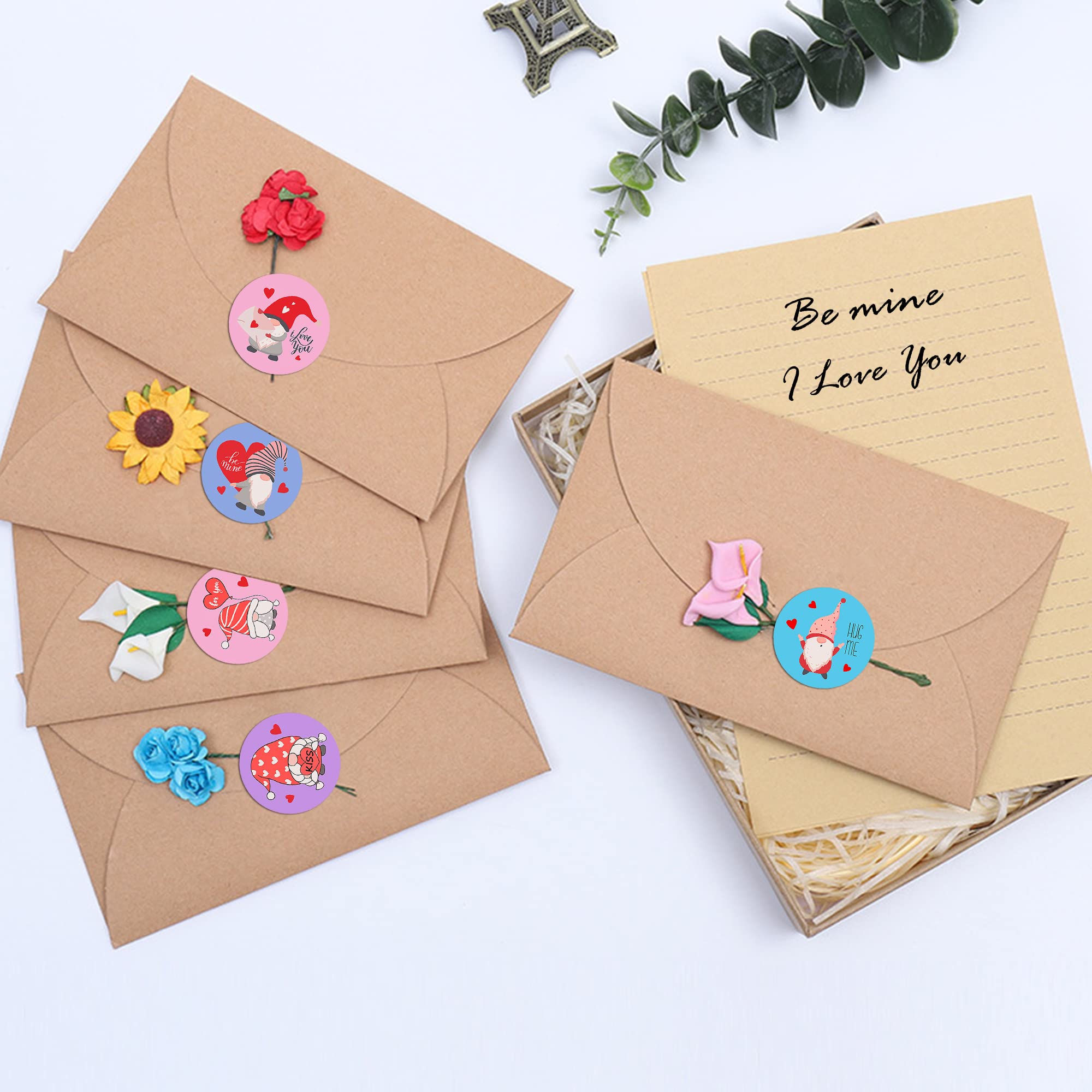 Lucleag Valentine’s Day Gnome Stickers for Kids, Romantic Valentines Gnome Stickers Round Valentines Day Stickers for Candy Goodie Envelope Seals Stickers Valentines Party Favors Decor 360pcs