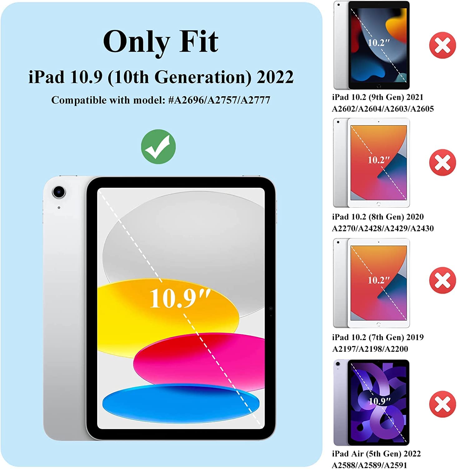 TIRIN Kids Case for New iPad 10th Generation 10.9 inch 2022 - with Built-in Screen Protector, Covertible Durable Lightweight Shockproof Handle Stand Kid-Proof 10.9” iPad 10th Gen Case for Kids, Blue