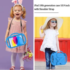 LTROP Kids Case for iPad 10th Generation 10.9 Inch 2022, iPad 10.9 Case 10th Generation, with Shoulder Strap, Durable Light Weight Handle Stand Child-Proof Bumper Case for iPad 10th Gen 2022, Blue