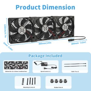 Neukniy 3X 120mm Computer Fan with AC Plug, AC 110V 120V 220V 240V Cabinet Cooling Fan with Speed Controller, Cooling for Windows, Plant Cabinet, Crawl Space, Basement, Laundry Room, Garage, Attic