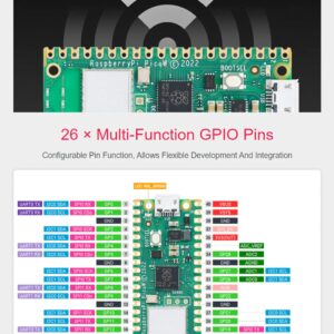 waveshare Pre-Soldered Header Raspberry Pi Pico W, Built-in WiFi Support 2.4 GHZ Wi-Fi 4, Based on Official RP2040 Dual-Core Processor,Dual-core Arm Cortex M0+ Processor