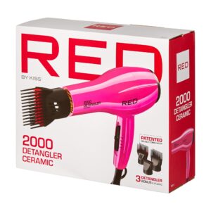 RED by KISS 2000 Ceramic Hair Dryer, Professional Salon Blow Dryer, 2 Detangler Pik Attachments, Tourmaline Technology, 3 Heat Settings, Easy Storage Loop (Pink)