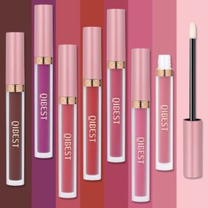 QiBest 7Pcs Matte Liquid Lipstick and 1Pcs Lip Plumper Makeup Set, Pigmented Waterproof Halloween Lip Make Up Valentine's Day Gift Lip Gloss Sets Long Wearing Velvet Lip Kit for Teens & Women