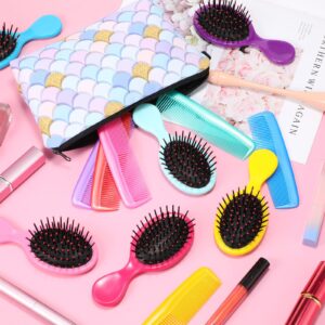 Nuogo 24 Pieces Mini Wet Hair Brush Hair Combs Set Include 12 Detangler Travel Hair Brush Detangling Soft Mini Brush 12 Small Plastic Toddler Comb for Baby Kids Women Wet Dry Curly Hair (Bright Color)