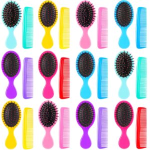 nuogo 24 pieces mini wet hair brush hair combs set include 12 detangler travel hair brush detangling soft mini brush 12 small plastic toddler comb for baby kids women wet dry curly hair (bright color)