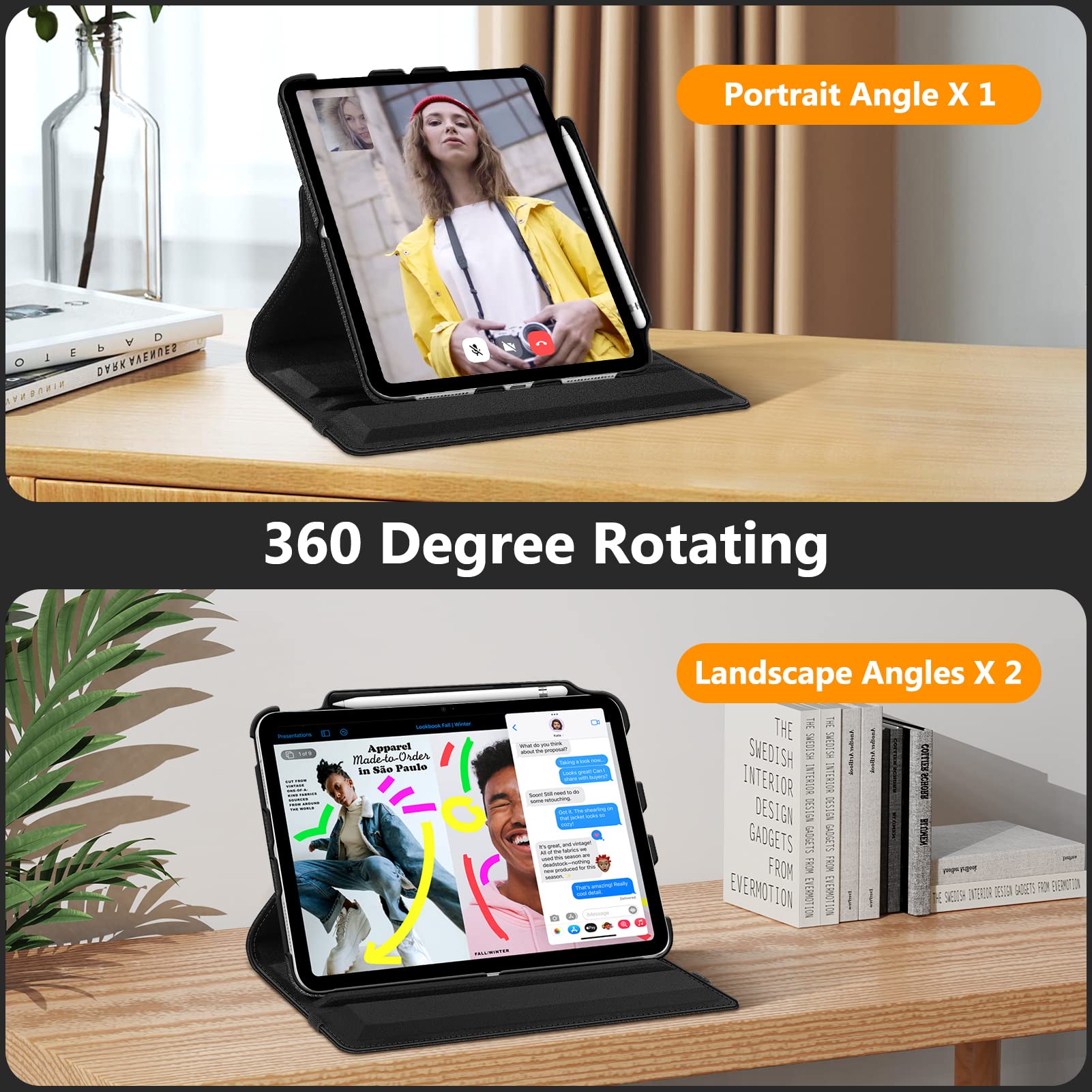 Fintie Rotating Case for iPad 10th Generation 10.9 Inch Tablet (2022 Model) with Pencil Holder - 360 Degree Rotating Protective Stand Cover with Auto Sleep/Wake, Black