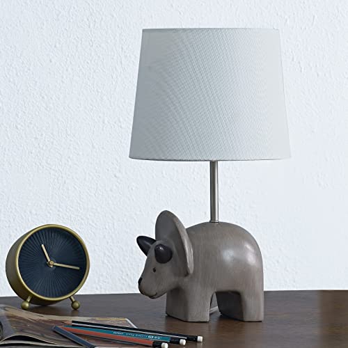 Maxax Dinosaur Desk Lamp, Grey Dinosaur Bedside Table Lamp with White Shade, Nightstands