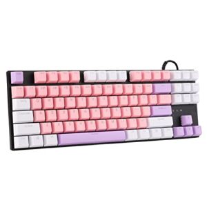 Acogedor Red Switch Mechanical Keyboard, 26 RGB Backlit 87 Keys Mechanical Gaming Keyboard Ergonomic Computer Keyboard with USB Interface (Pink)