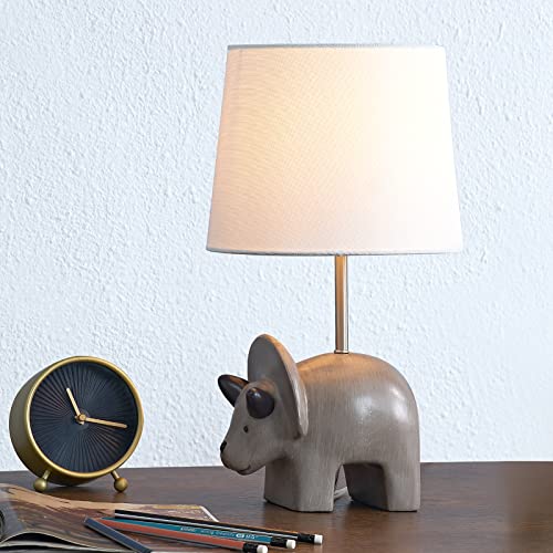 Maxax Dinosaur Desk Lamp, Grey Dinosaur Bedside Table Lamp with White Shade, Nightstands