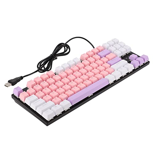 Acogedor Red Switch Mechanical Keyboard, 26 RGB Backlit 87 Keys Mechanical Gaming Keyboard Ergonomic Computer Keyboard with USB Interface (Pink)