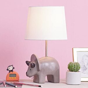 Maxax Dinosaur Desk Lamp, Grey Dinosaur Bedside Table Lamp with White Shade, Nightstands