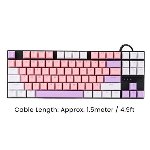 Acogedor Red Switch Mechanical Keyboard, 26 RGB Backlit 87 Keys Mechanical Gaming Keyboard Ergonomic Computer Keyboard with USB Interface (Pink)