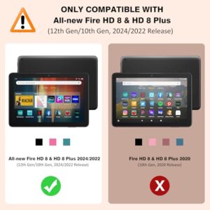 MoKo Case Fits All-New Kindle Fire HD 8 & 8 Plus Tablet (12th Generation-2024/2022 Release) 8", Soft TPU Frosted Colored Back Cover Multi-Angle Slim Smart Shell, Auto Wake/Sleep,Rose Gold