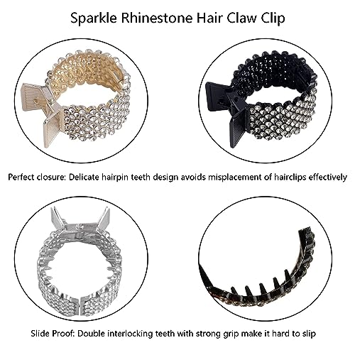 3 Pack Small Hair Clips for High Ponytail, Nonslip Metal Rhinestone Hairclips, Ponytail Holder, High Ponytail Claw Clip, Decorative Hairpins, Hair Accessories for Women and Girls