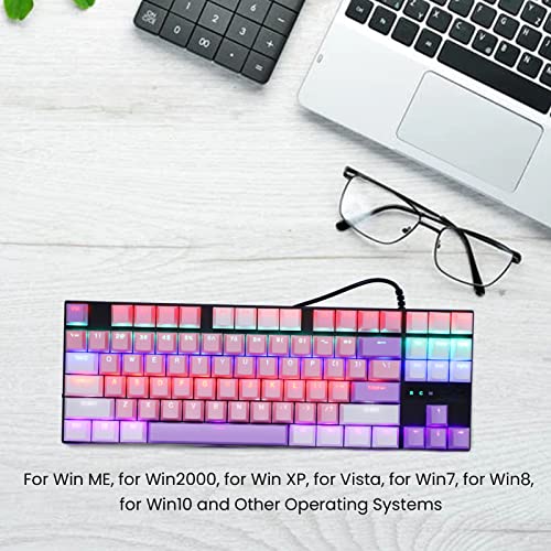 Acogedor Red Switch Mechanical Keyboard, 26 RGB Backlit 87 Keys Mechanical Gaming Keyboard Ergonomic Computer Keyboard with USB Interface (Pink)