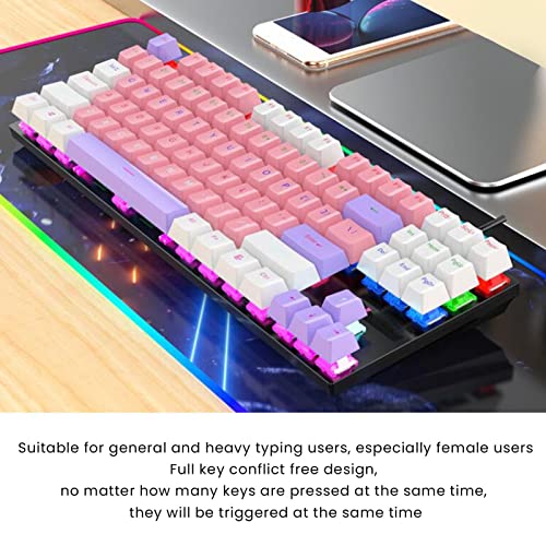 Acogedor Red Switch Mechanical Keyboard, 26 RGB Backlit 87 Keys Mechanical Gaming Keyboard Ergonomic Computer Keyboard with USB Interface (Pink)