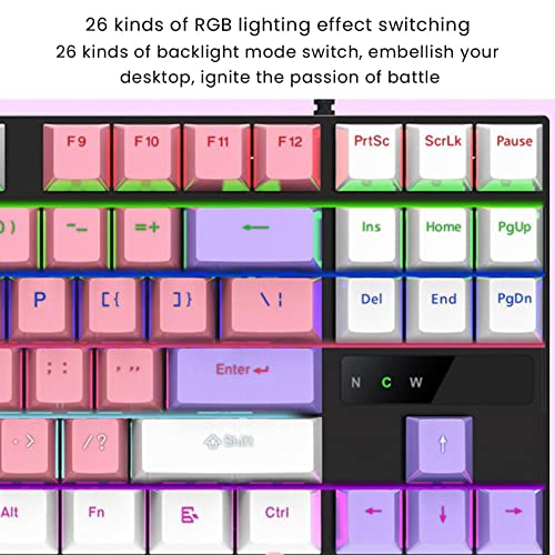 Acogedor Red Switch Mechanical Keyboard, 26 RGB Backlit 87 Keys Mechanical Gaming Keyboard Ergonomic Computer Keyboard with USB Interface (Pink)