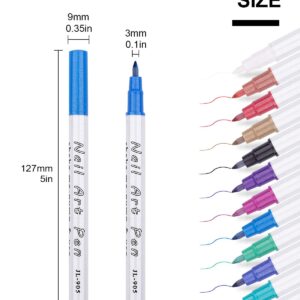 12 Color Metal Giltter 3D Nail Art Pens Set, Kalolary Nail Point Graffiti Dotting Pen Drawing Painting Liner Brush for DIY Nail Art Beauty Adorn Manicure Tools(E)