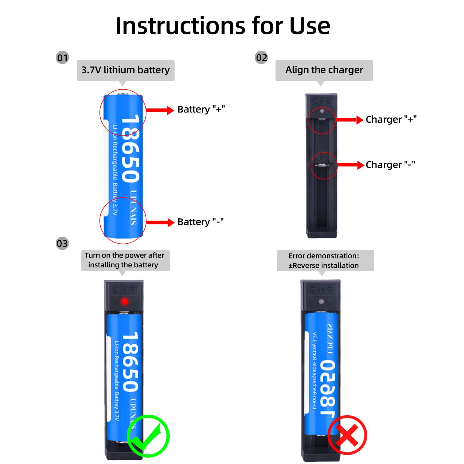 18650 Battery Charger, Suitable for 3.7v Lithium Batteries 20700 10440 14500 18500 16340 17500 18650, USB Single Slot Rechargeable Li-ion Battery Charger (Battery not Included)