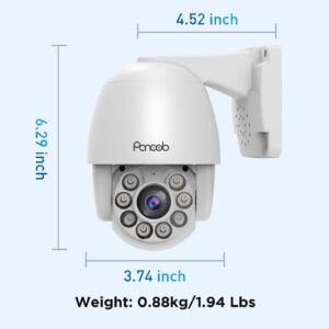 PANOOB 6MP PTZ Outdoor Camera, 355° Pan 90° Tilt 5X Optical Zoom PoE IP Security Cams, AI Human Vehicle Detection, 2.7-13.5mm Lens, 328ftIR Night Vision, Two Way Talk, Support 256GB SDCard, PT16A-6MZ