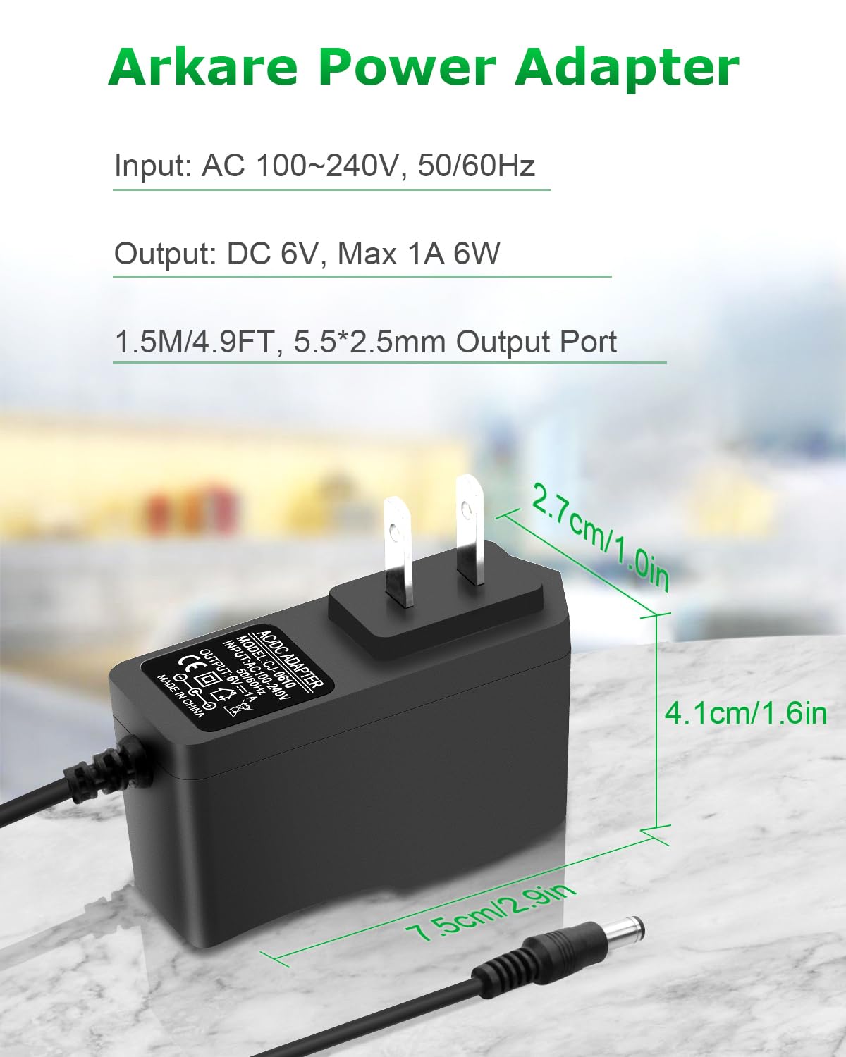 Arkare 6V 1A DC Power Supply Adapter for Speaker AC 100V-240V to DC 6 Volt 1Amp Charger for Trash Can Doorbell Alarm Monitor Baby Swing Electronic Scale Radio Speaker 6V Power Cord