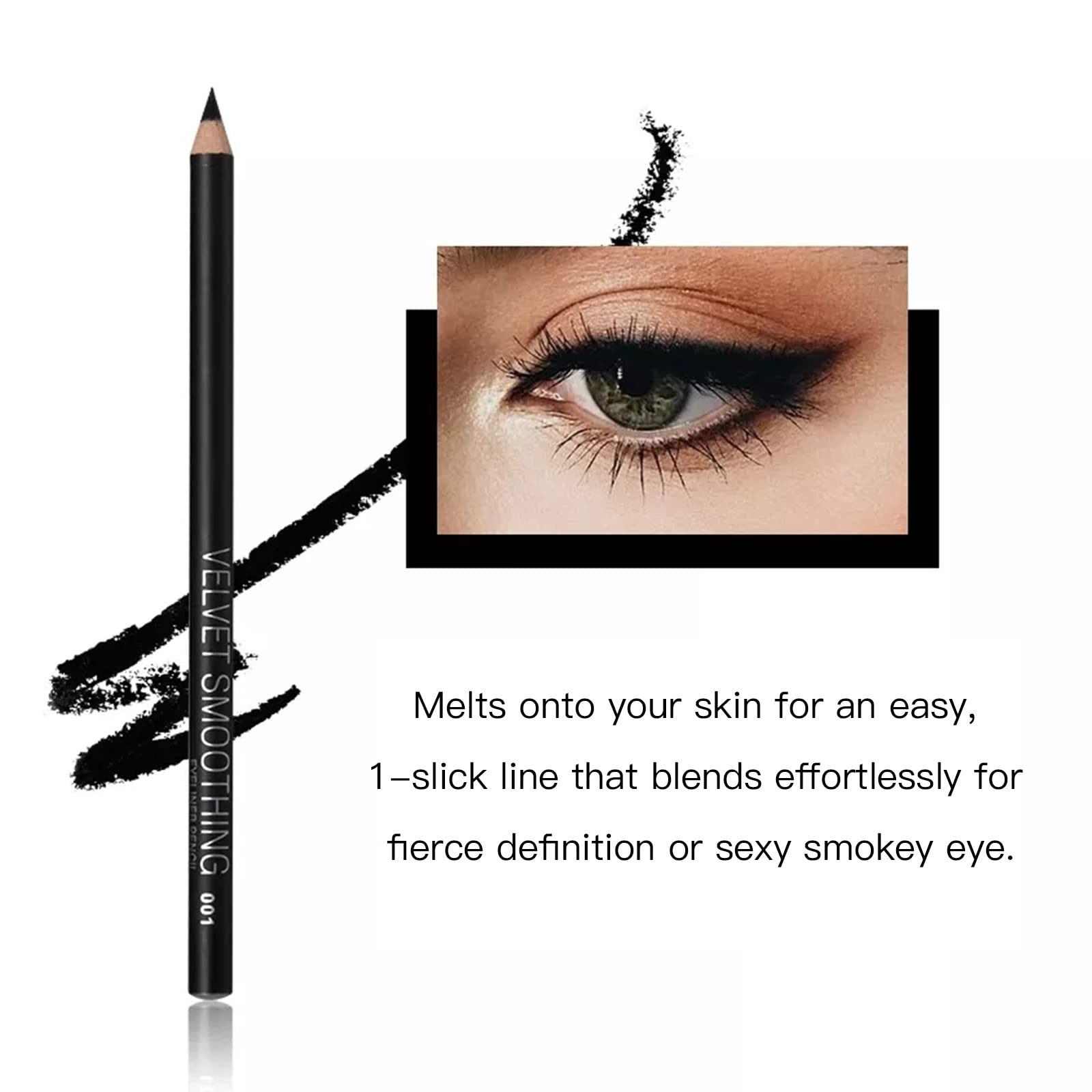 Black Eyeliner Pencils, 12 PCS Matte Black Eyeliner Pencil Set, Black Eyeliners Pencils Waterproof Long-lasting Eyeliner Beauty Makeup Tools Easy to Color