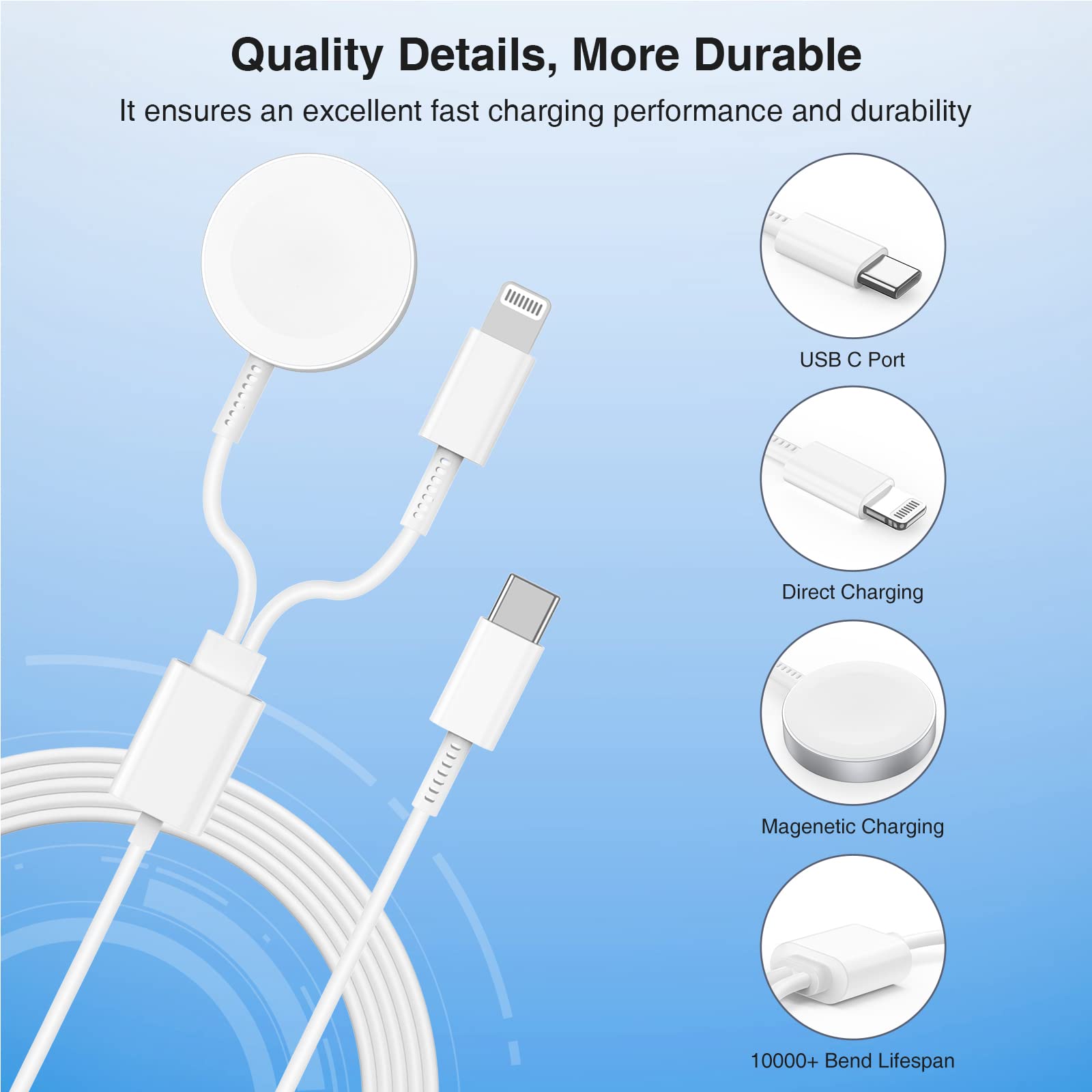 for Apple Watch Charger with USB C Charger, 2 in 1 iWatch & iPhone Charger Fast Charging, 6FT Magnetic Smart iWatch Charger Cable for Apple Watch Series 9/SE/8/7/6/5/4/3/2/1/ultra & iPhone 14/13/12