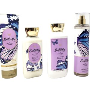 Bath and Body Butterfly Deluxe 7pc Gift Set includes Fine Fragrance Mist, Body Cream, Lotion, Shower Gel, Cello Bag, Ribbon, and Tag