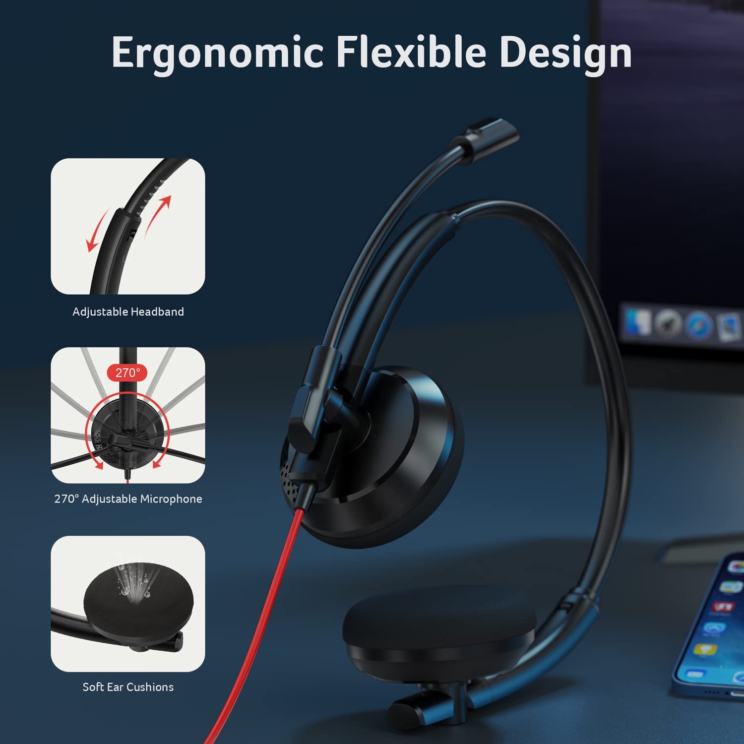 NUBWO HW03 USB Headset with Microphone for PC with in-Line Control,Wired Headphones with Mic for Mac,Laptop,Smartphone,Business & Students Essentials