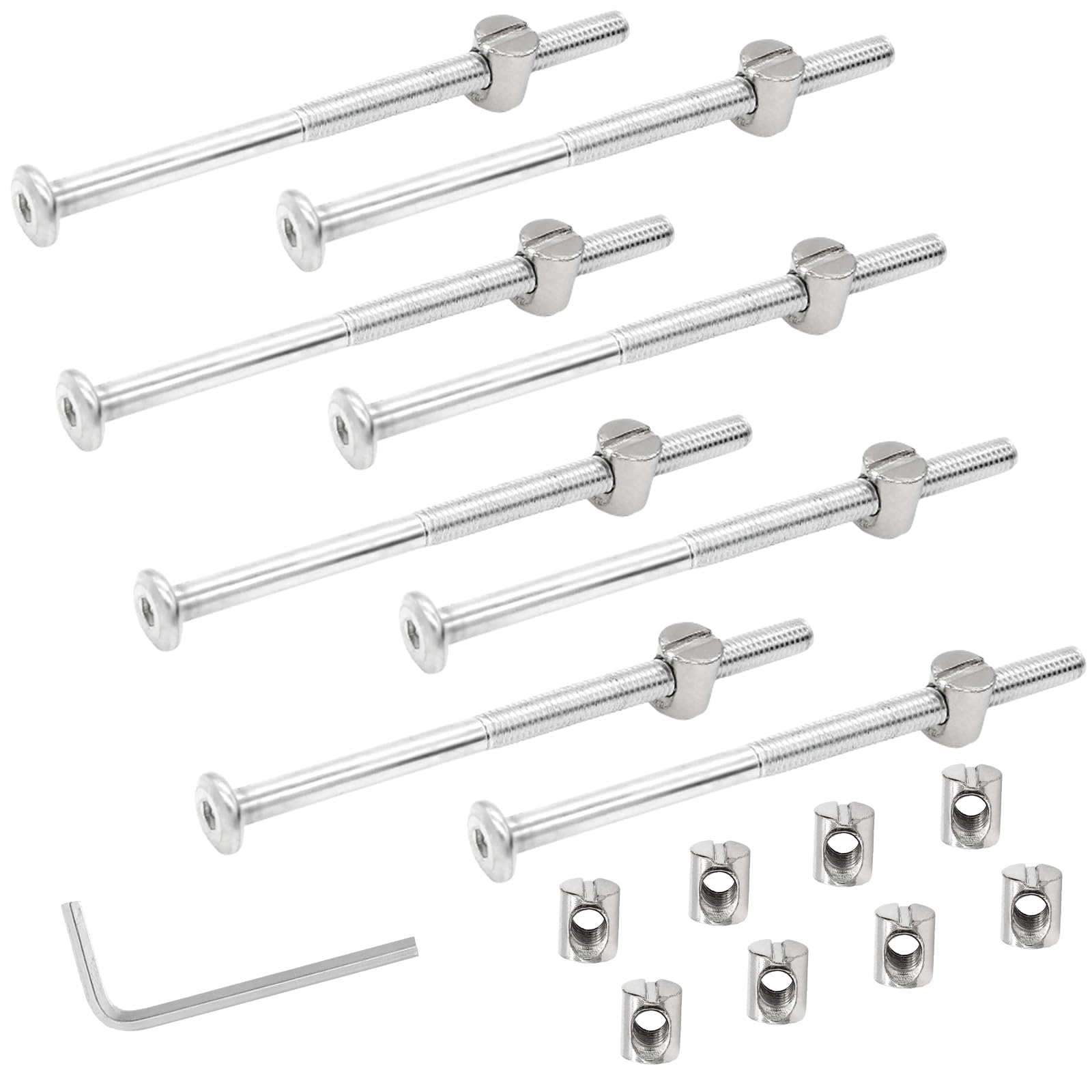 Biaungdo 12 Pcs M6 x 100mm Bunk Bed Bolts, Hex Drive Socket Furniture Barrel Screws Bolt Nuts Furniture Crib Baby Bed Bolt with Wrench(White)