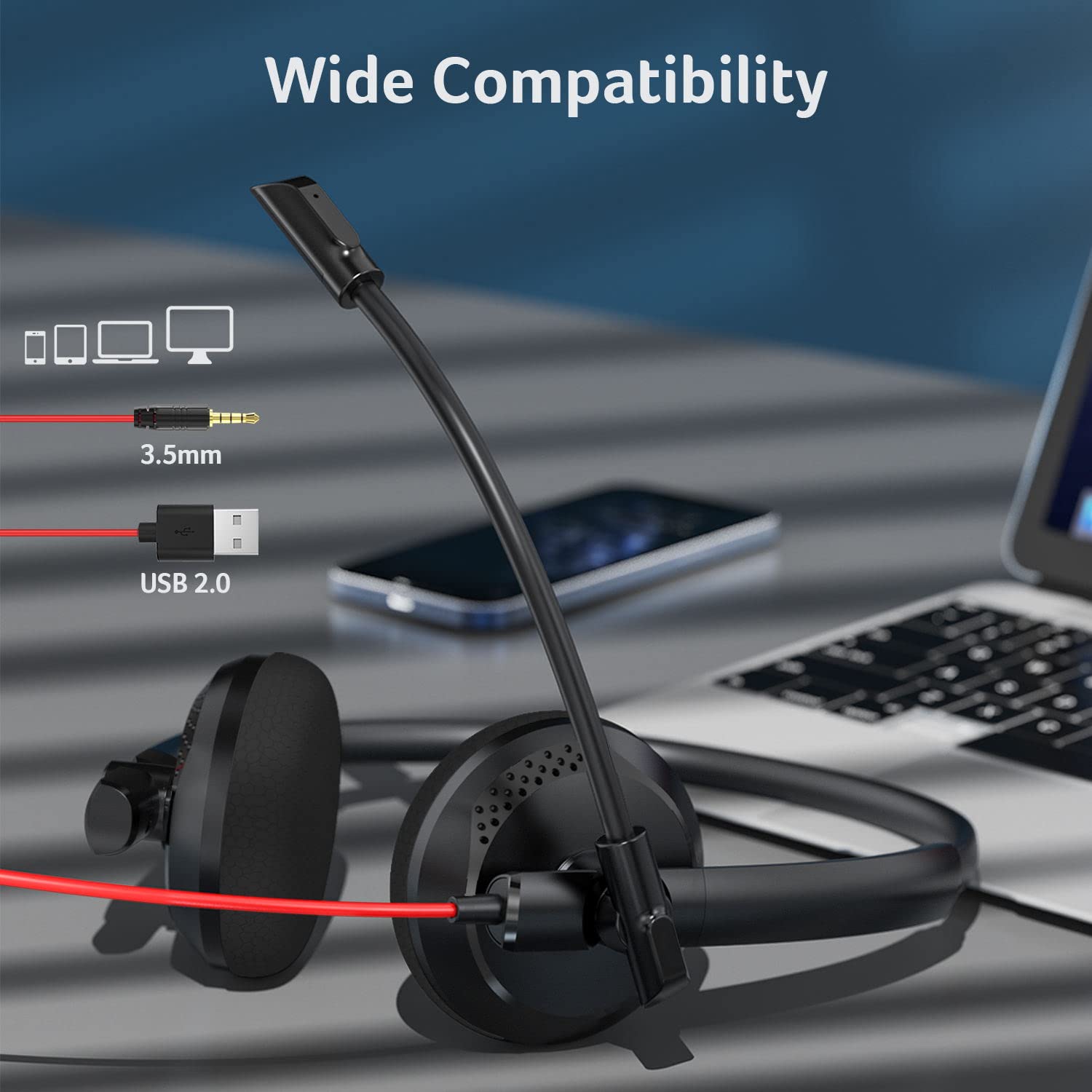 NUBWO HW03 USB Headset with Microphone for PC with in-Line Control,Wired Headphones with Mic for Mac,Laptop,Smartphone,Business & Students Essentials