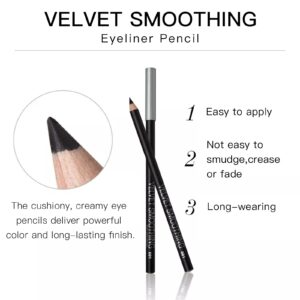 Black Eyeliner Pencils, 12 PCS Matte Black Eyeliner Pencil Set, Black Eyeliners Pencils Waterproof Long-lasting Eyeliner Beauty Makeup Tools Easy to Color