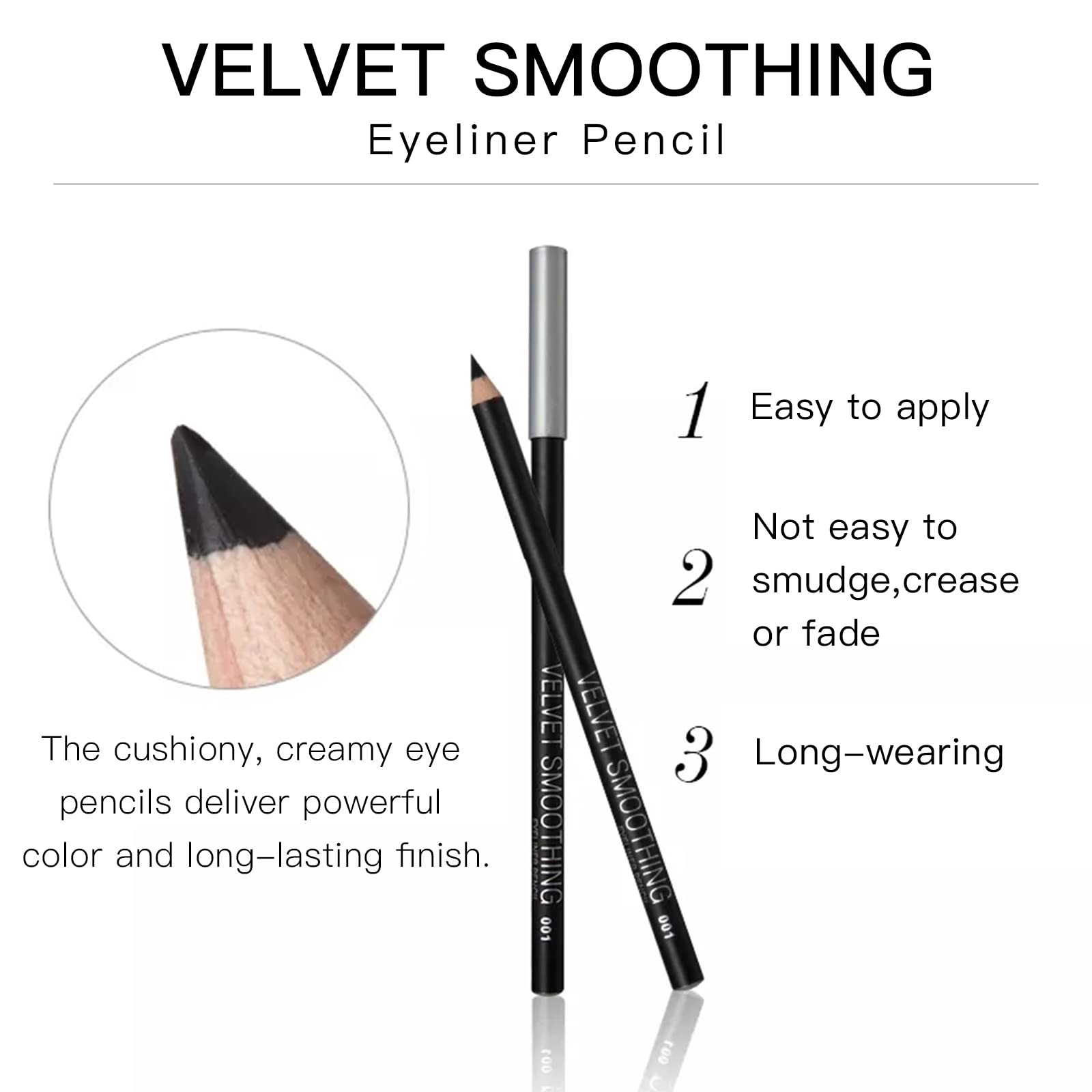 Black Eyeliner Pencils, 12 PCS Matte Black Eyeliner Pencil Set, Black Eyeliners Pencils Waterproof Long-lasting Eyeliner Beauty Makeup Tools Easy to Color