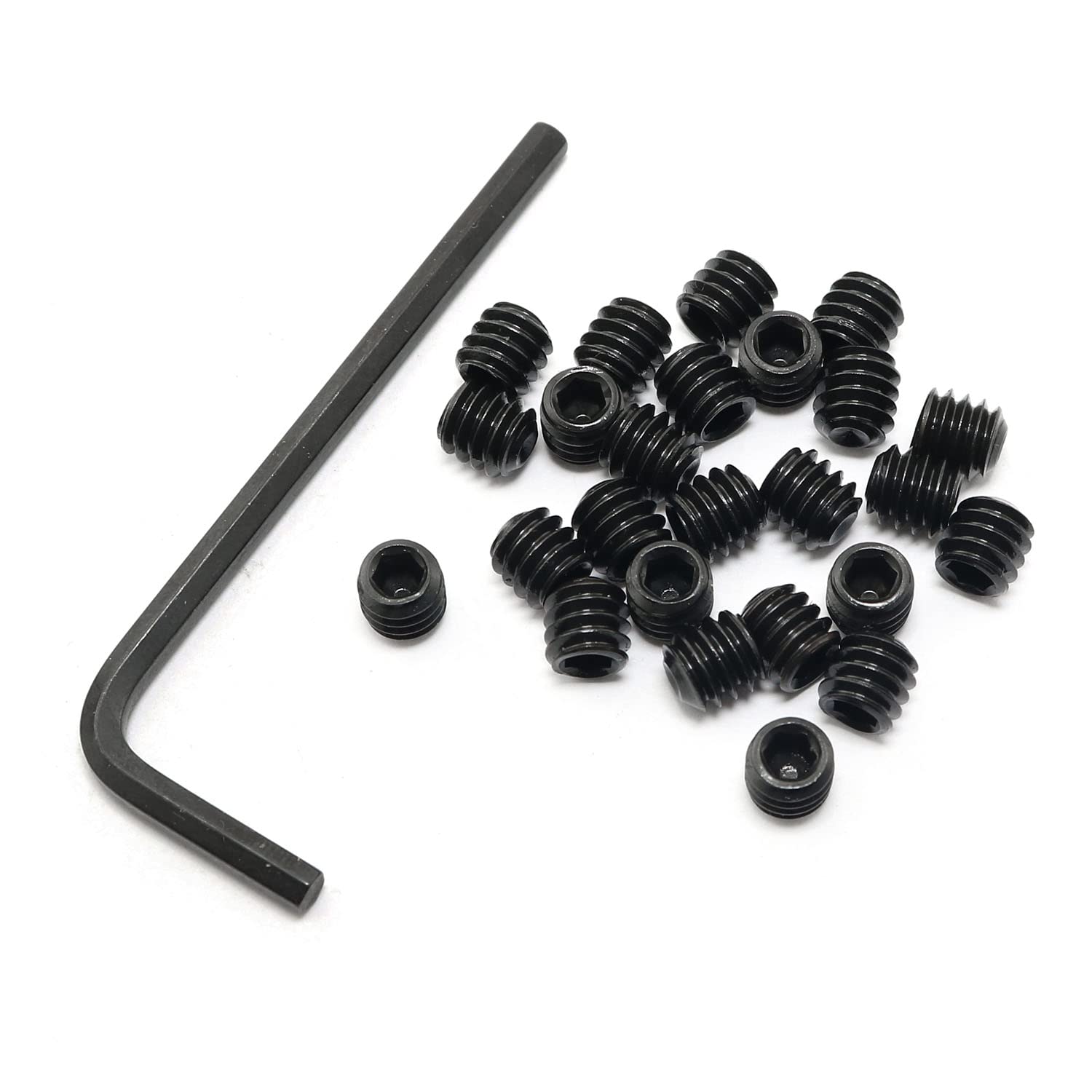 Pro Bamboo Kitchen 25pcs Internal Hex Allen Head Socket Set Screws 1/4"-20 x 1/4" Black with 1/8" Black Hex Wrench