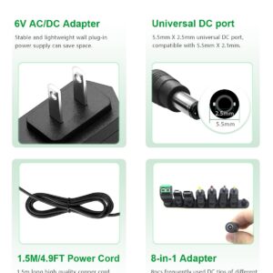 Arkare 6V 1A DC Power Supply Adapter for Speaker AC 100V-240V to DC 6 Volt 1Amp Charger for Trash Can Doorbell Alarm Monitor Baby Swing Electronic Scale Radio Speaker 6V Power Cord