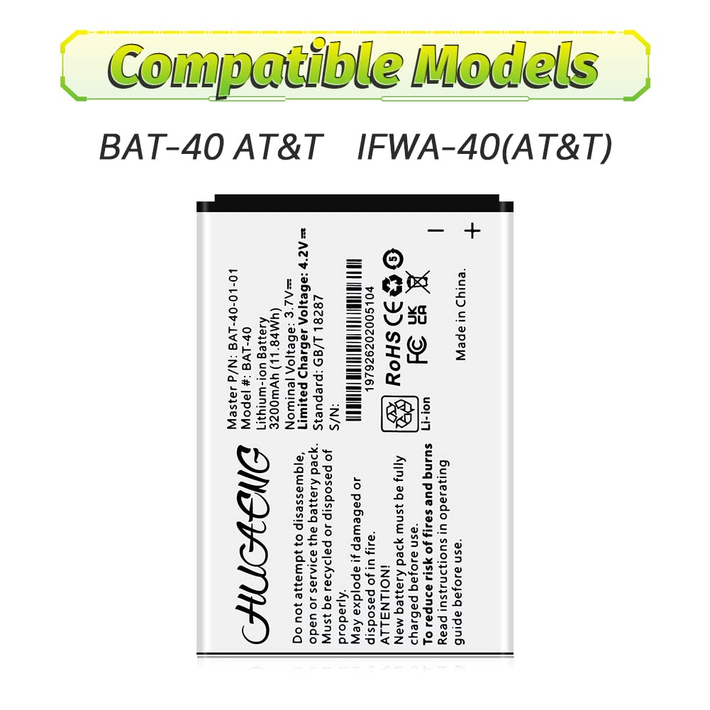 HUAENG BAT-40 Battery, (Upgraded) 3200mAh High Capacity Replacement Battery for AT&T IFWA-40 IFWA40 Mobile Hotspot Rechargeable Lithium-ion Battery