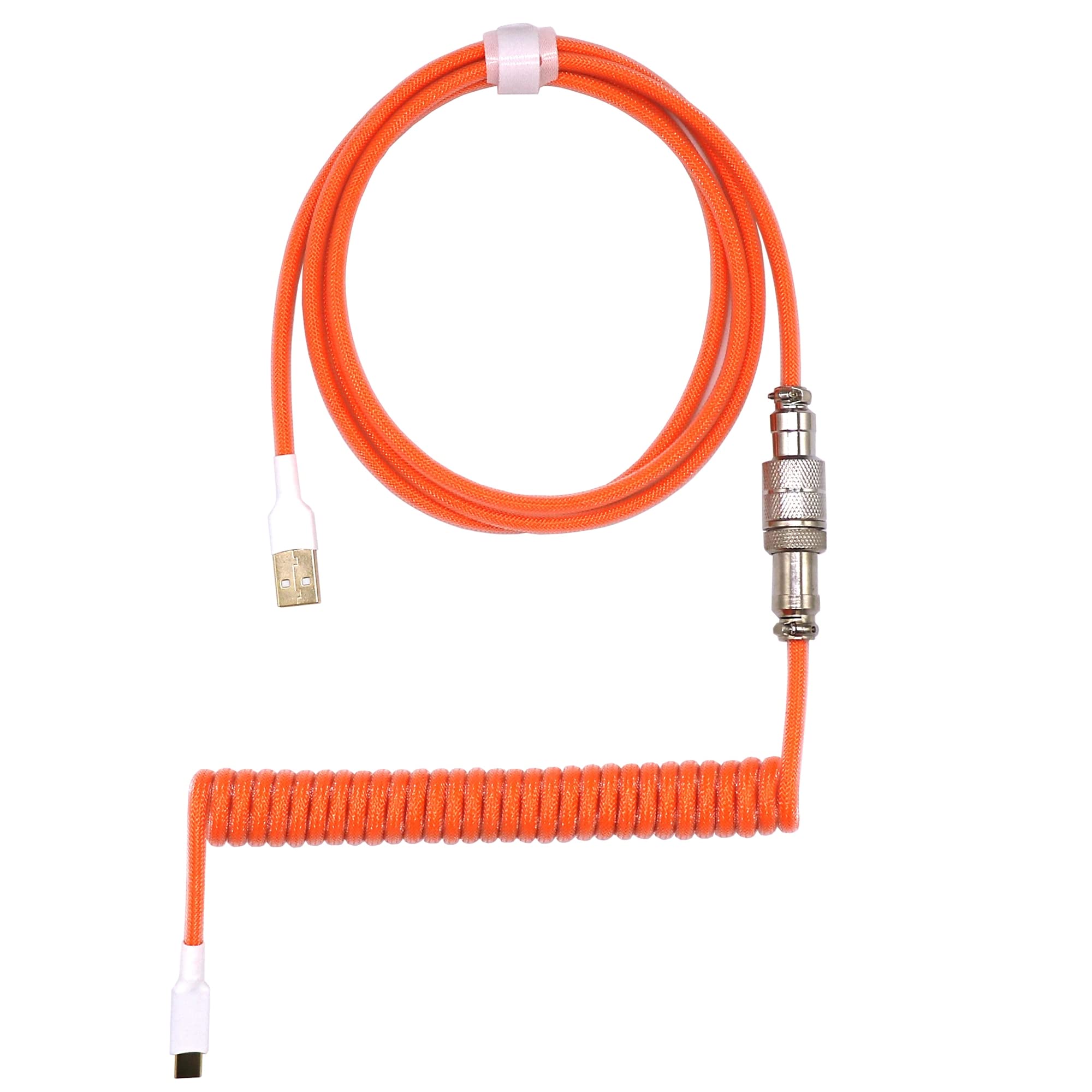 Kraken Orange Coiled Keyboard Cable - Artisan Orange Coiled USB C Cable with Aviator Connector for Mechanical Gaming Keyboards (Orange)